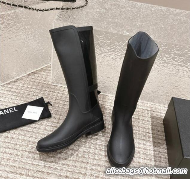 Lower Price Chanel Rubber High Rain Boots with Buckle Black 425063