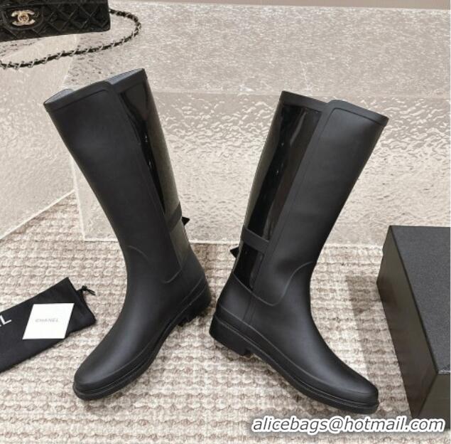 Lower Price Chanel Rubber High Rain Boots with Buckle Black 425063