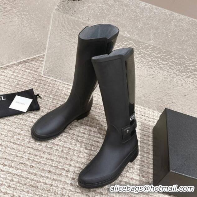 Lower Price Chanel Rubber High Rain Boots with Buckle Black 425063