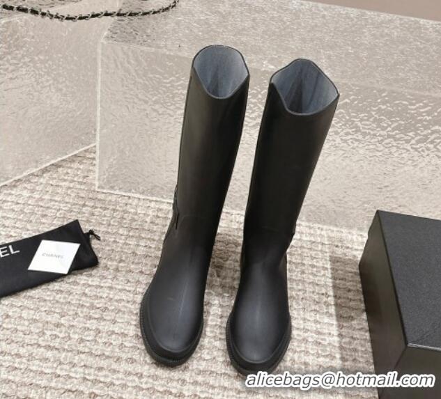 Lower Price Chanel Rubber High Rain Boots with Buckle Black 425063