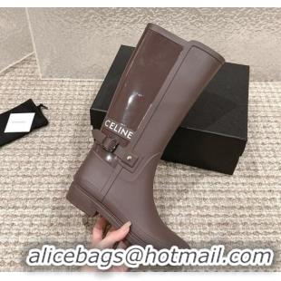 Shop Cheap Chanel Rubber High Rain Boots with Buckle Brown 425064