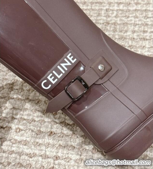 Shop Cheap Chanel Rubber High Rain Boots with Buckle Brown 425064