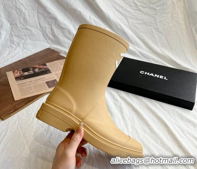 Most Popular Chanel Rubber Ankle Rain Boots with Front CC Beige 425068