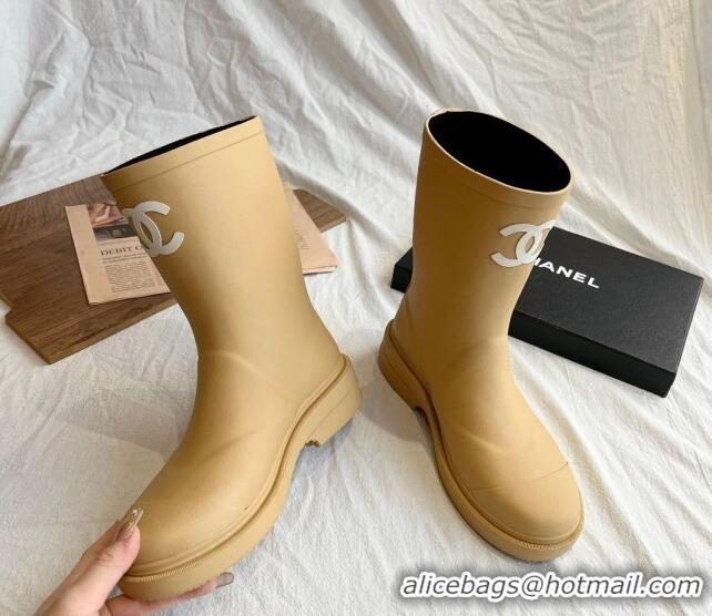 Most Popular Chanel Rubber Ankle Rain Boots with Front CC Beige 425068