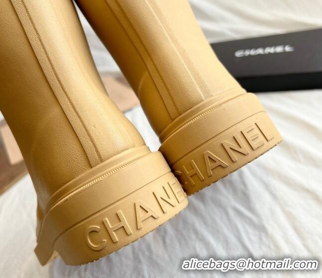 Most Popular Chanel Rubber Ankle Rain Boots with Front CC Beige 425068