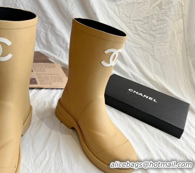 Most Popular Chanel Rubber Ankle Rain Boots with Front CC Beige 425068