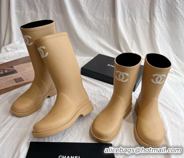 Most Popular Chanel Rubber Ankle Rain Boots with Front CC Beige 425068