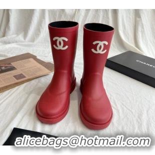 Top Design Chanel Rubber Ankle Rain Boots with Front CC Red 0425069