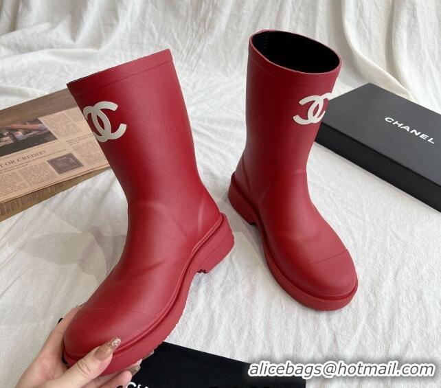 Top Design Chanel Rubber Ankle Rain Boots with Front CC Red 0425069