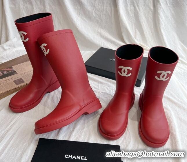 Top Design Chanel Rubber Ankle Rain Boots with Front CC Red 0425069