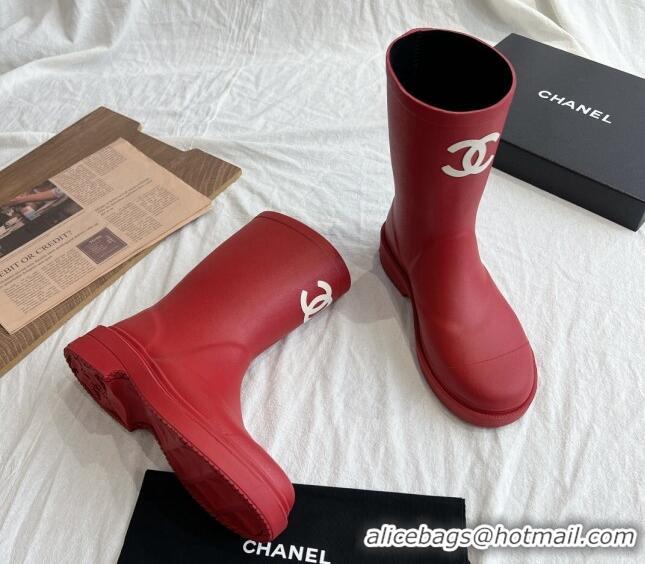 Top Design Chanel Rubber Ankle Rain Boots with Front CC Red 0425069