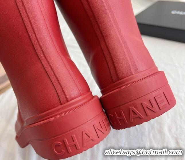 Top Design Chanel Rubber Ankle Rain Boots with Front CC Red 0425069