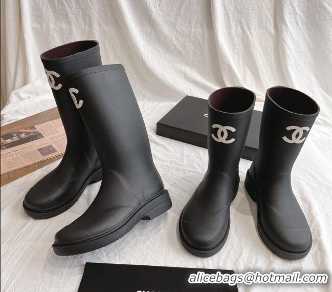 Luxury Chanel Rubber Ankle Rain Boots with Front CC Black 0425071