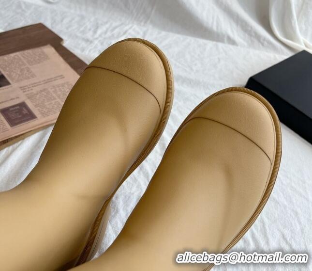 Lower Price Chanel Rubber Medium Rain Boots with Front CC Beige 0425072