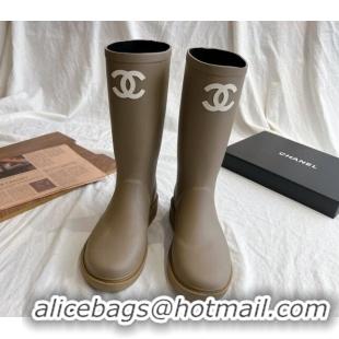 Stylish Chanel Rubber Medium Rain Boots with Front CC Green 425073