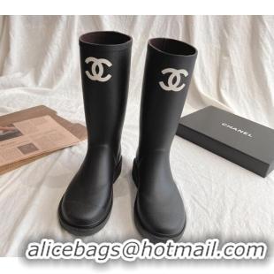 Popular Style Chanel Rubber Medium Rain Boots with Front CC Black 425074