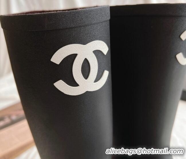 Popular Style Chanel Rubber Medium Rain Boots with Front CC Black 425074