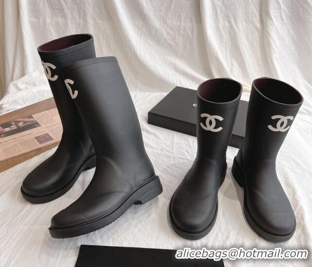 Popular Style Chanel Rubber Medium Rain Boots with Front CC Black 425074