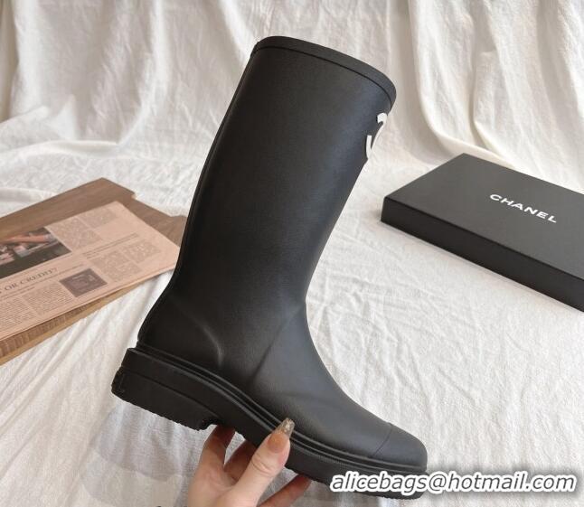 Popular Style Chanel Rubber Medium Rain Boots with Front CC Black 425074