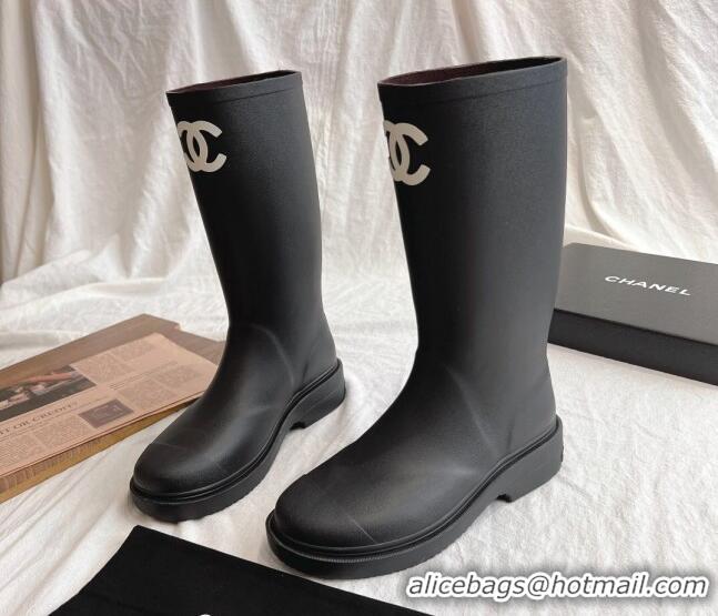 Popular Style Chanel Rubber Medium Rain Boots with Front CC Black 425074