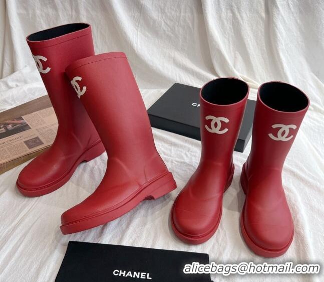 Good Product Chanel Rubber Medium Rain Boots with Front CC Red 425075