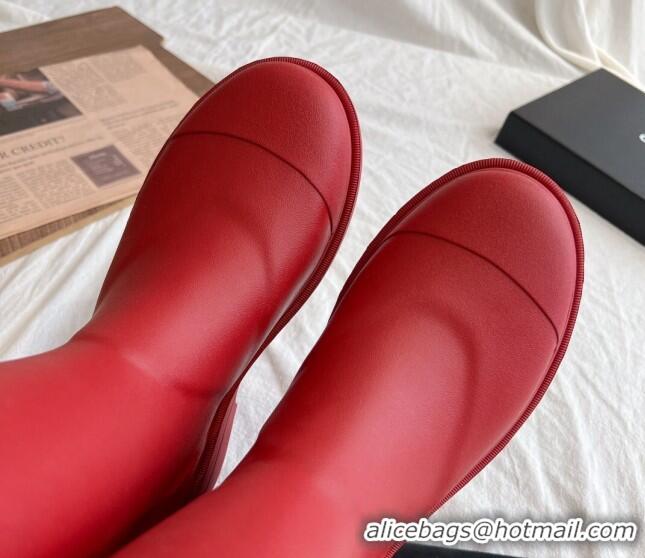 Good Product Chanel Rubber Medium Rain Boots with Front CC Red 425075