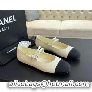 Cheap Price Chanel Lambskin Ballet Flat with Double Buckle Strap White 425079