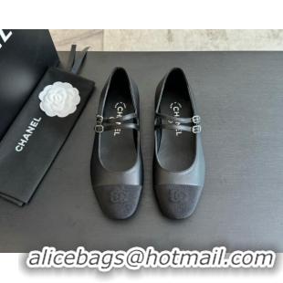 Shop Duplicate Chanel Lambskin Ballet Flat with Double Buckle Strap Black 425080