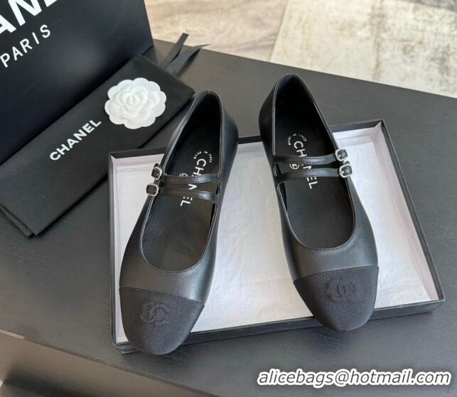 Shop Duplicate Chanel Lambskin Ballet Flat with Double Buckle Strap Black 425080