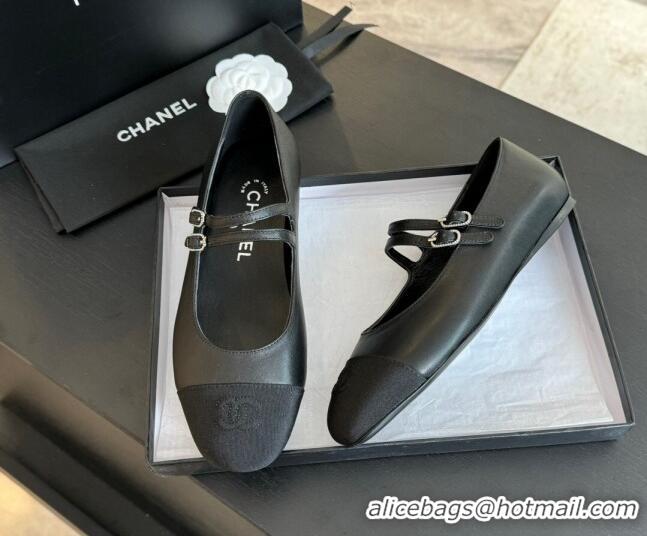 Shop Duplicate Chanel Lambskin Ballet Flat with Double Buckle Strap Black 425080