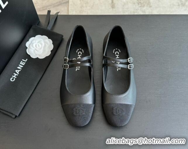 Shop Duplicate Chanel Lambskin Ballet Flat with Double Buckle Strap Black 425080