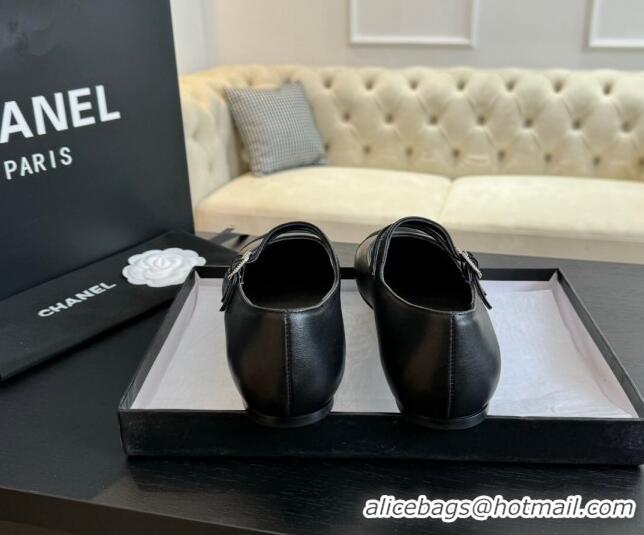 Shop Duplicate Chanel Lambskin Ballet Flat with Double Buckle Strap Black 425080