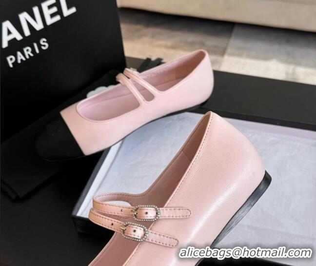 Charming Chanel Lambskin Ballet Flat with Double Buckle Strap Pink 425081