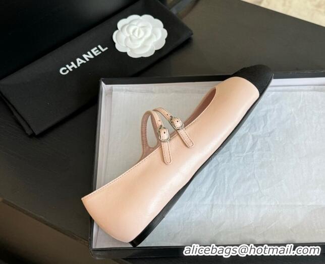 Charming Chanel Lambskin Ballet Flat with Double Buckle Strap Pink 425081