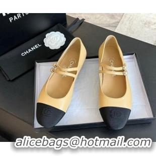 Grade Chanel Lambskin Ballet Flat with Double Buckle Strap Beige 425082