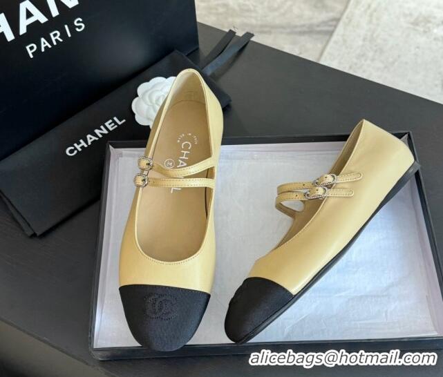 Grade Chanel Lambskin Ballet Flat with Double Buckle Strap Beige 425082