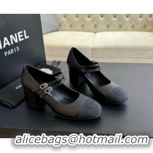 1:1 aaaaa Chanel Lambskin Mary Janes Pump with Double Buckle Strap Black 425083