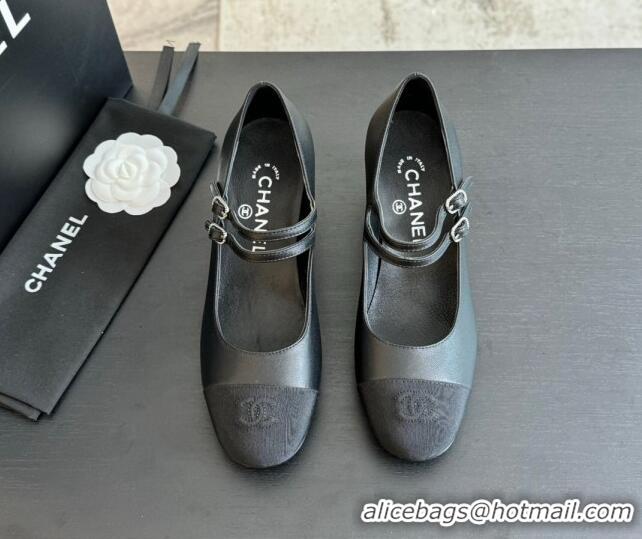 1:1 aaaaa Chanel Lambskin Mary Janes Pump with Double Buckle Strap Black 425083