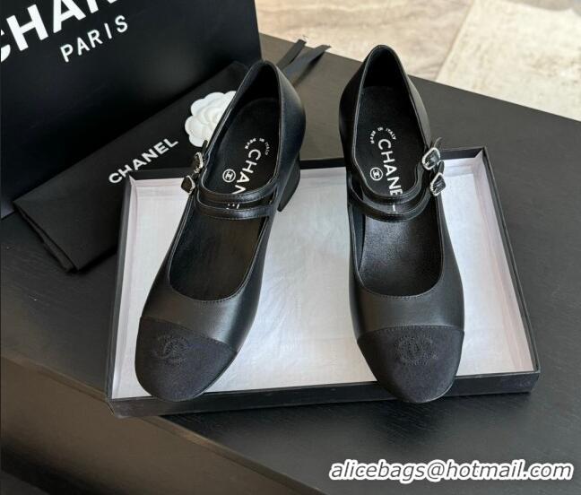 1:1 aaaaa Chanel Lambskin Mary Janes Pump with Double Buckle Strap Black 425083