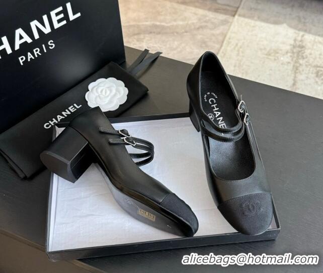 1:1 aaaaa Chanel Lambskin Mary Janes Pump with Double Buckle Strap Black 425083