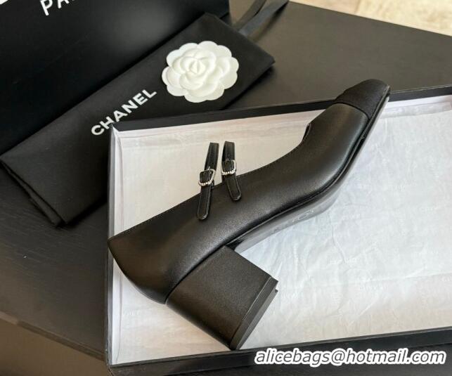 1:1 aaaaa Chanel Lambskin Mary Janes Pump with Double Buckle Strap Black 425083