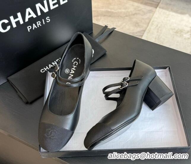 1:1 aaaaa Chanel Lambskin Mary Janes Pump with Double Buckle Strap Black 425083