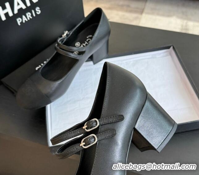 1:1 aaaaa Chanel Lambskin Mary Janes Pump with Double Buckle Strap Black 425083