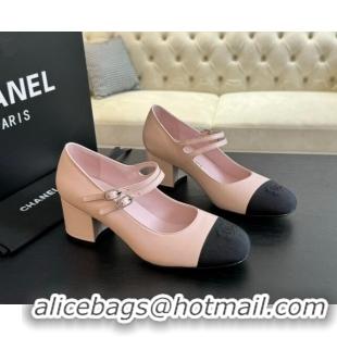 Original Cheap Chanel Lambskin Mary Janes Pump with Double Buckle Strap Pink 0425084