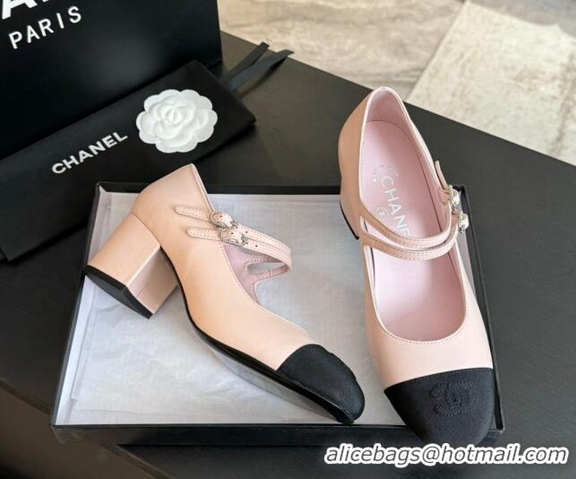 Original Cheap Chanel Lambskin Mary Janes Pump with Double Buckle Strap Pink 0425084