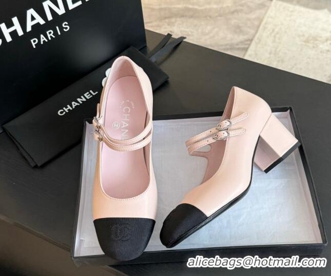 Original Cheap Chanel Lambskin Mary Janes Pump with Double Buckle Strap Pink 0425084