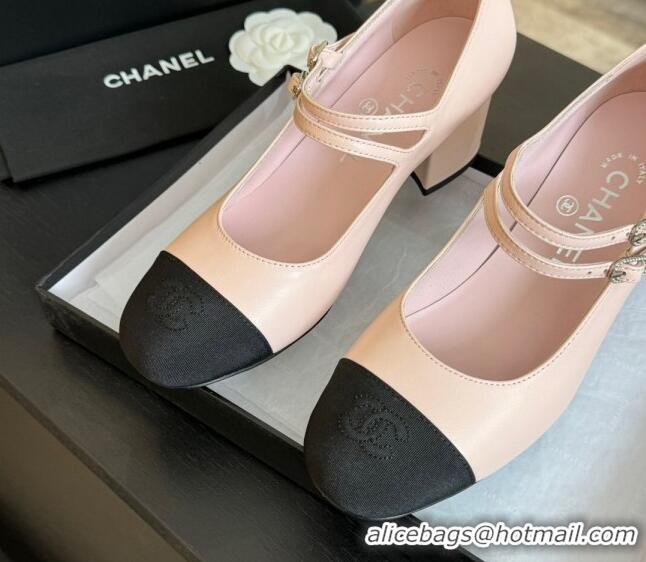 Original Cheap Chanel Lambskin Mary Janes Pump with Double Buckle Strap Pink 0425084