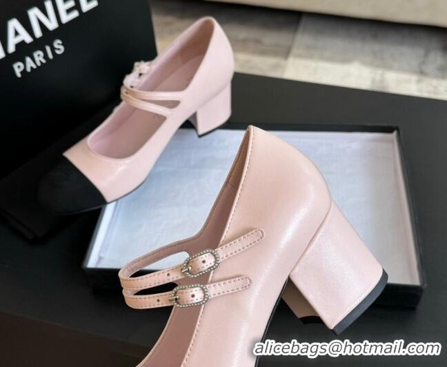 Original Cheap Chanel Lambskin Mary Janes Pump with Double Buckle Strap Pink 0425084