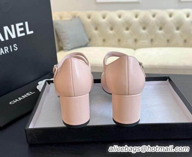 Original Cheap Chanel Lambskin Mary Janes Pump with Double Buckle Strap Pink 0425084