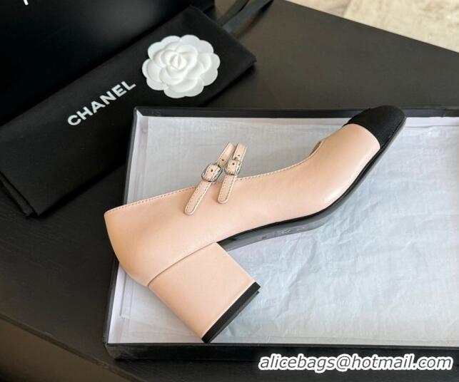 Original Cheap Chanel Lambskin Mary Janes Pump with Double Buckle Strap Pink 0425084